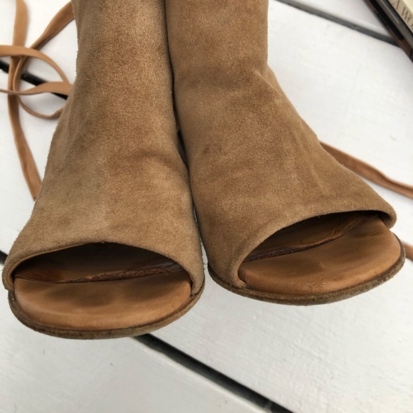 Alberto Fermani Suede Open Toe Stacked Heel Booties - Picture 8 of 13